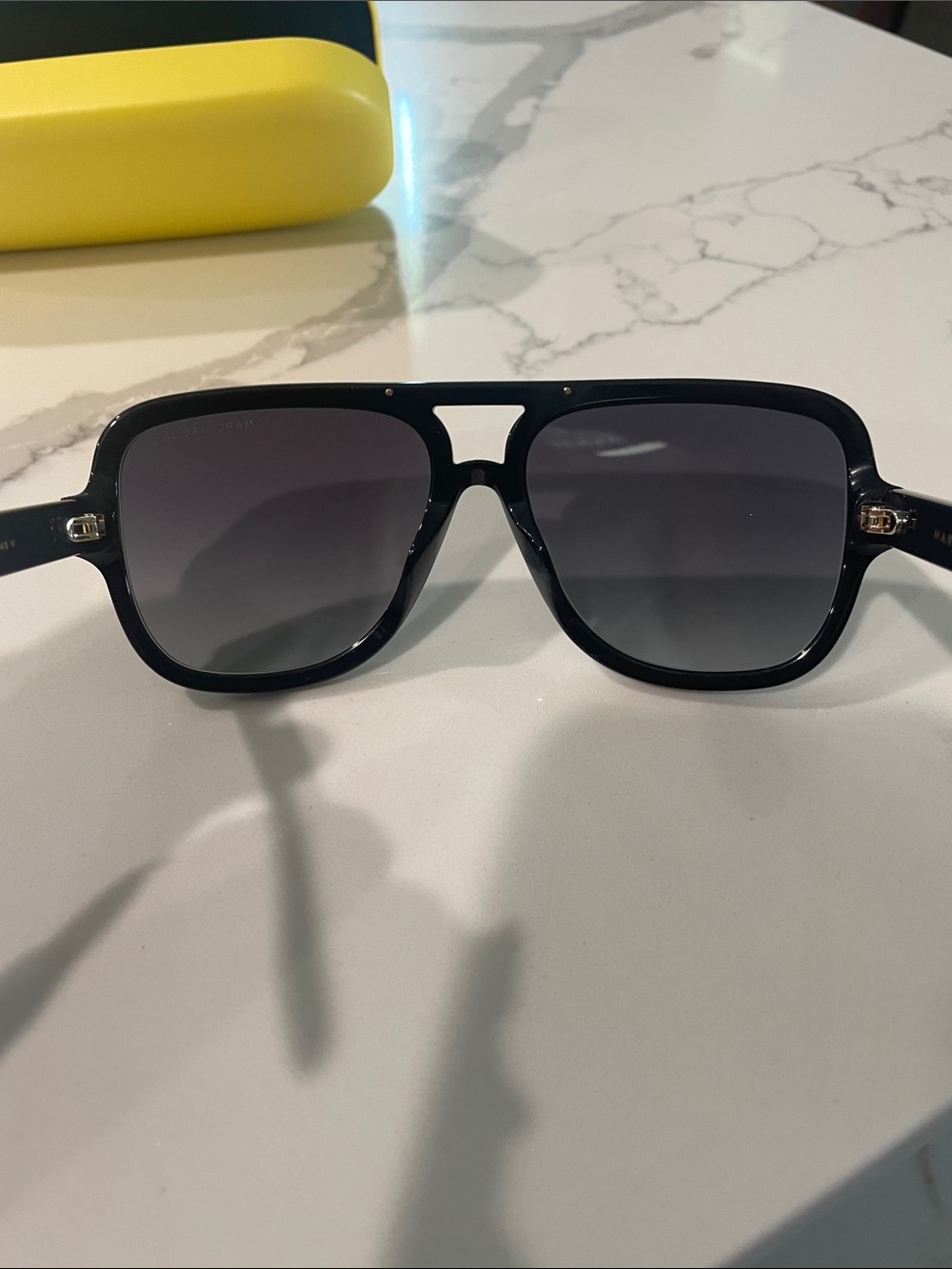Marc Jacobs Black and Gold Square Aviator Sunglasses - Picture 6 of 9